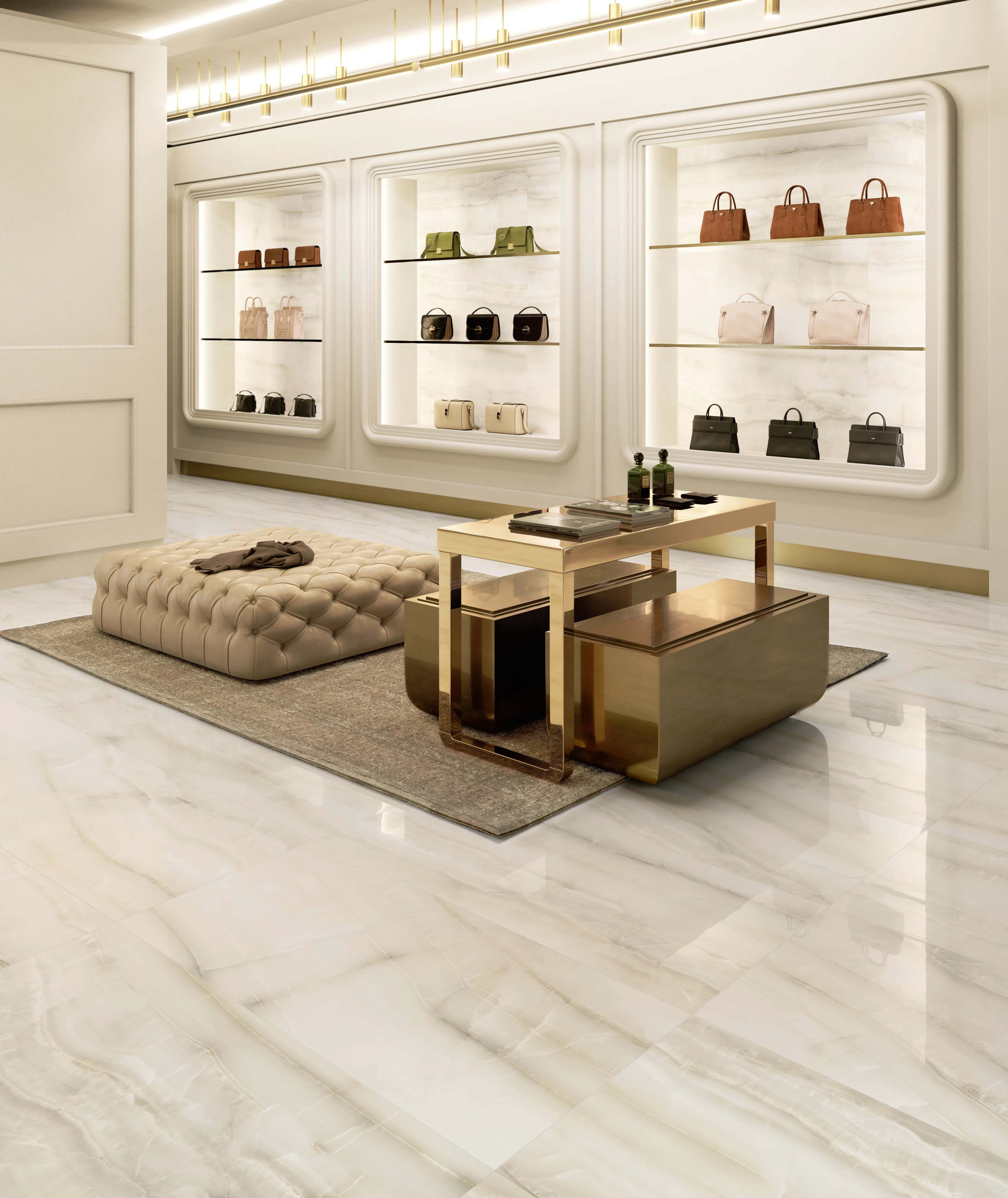 Tiles 床タイル「AKOYA – アコヤ(Ivory)」 店舗施工事例イメージ　輸入タイル
