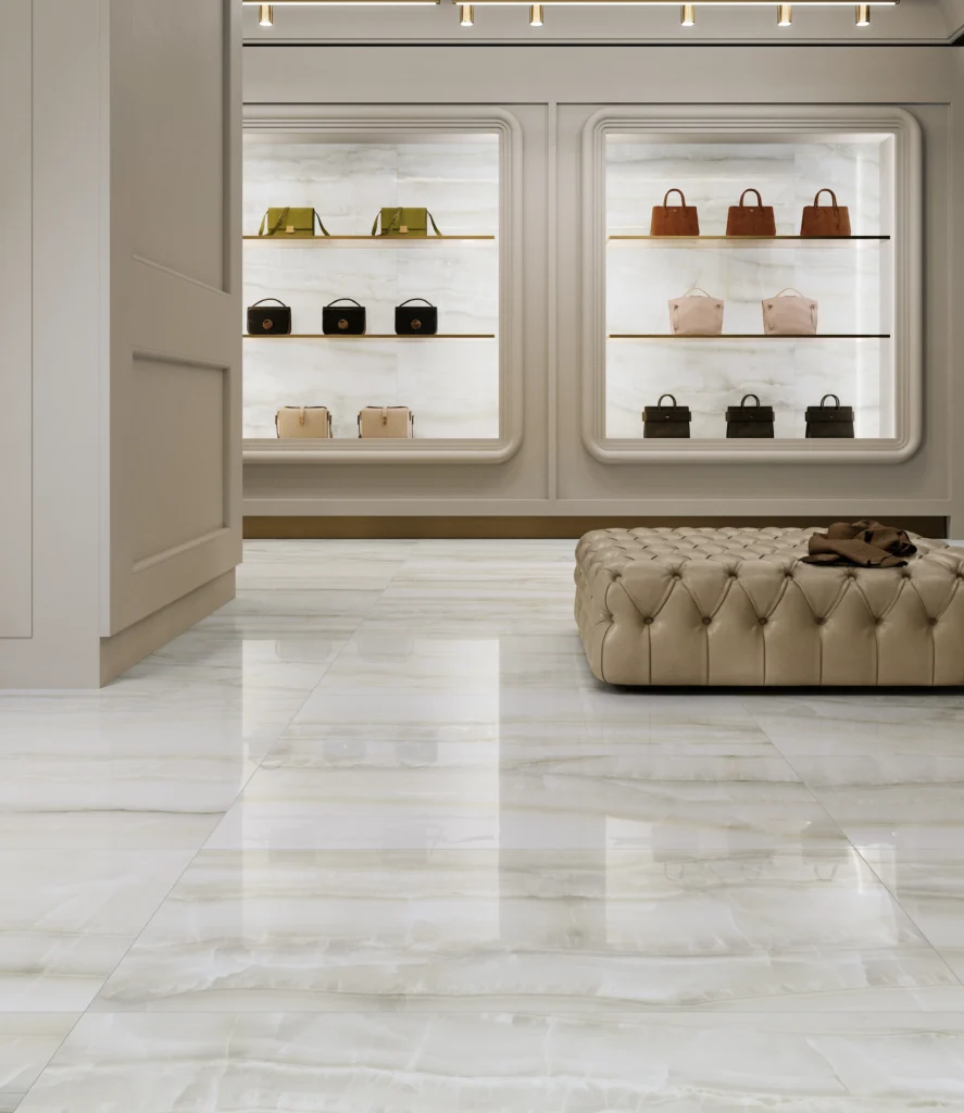 Tiles 床タイル「AKOYA – アコヤ(Ivory)」 店舗施工事例イメージ　輸入タイル