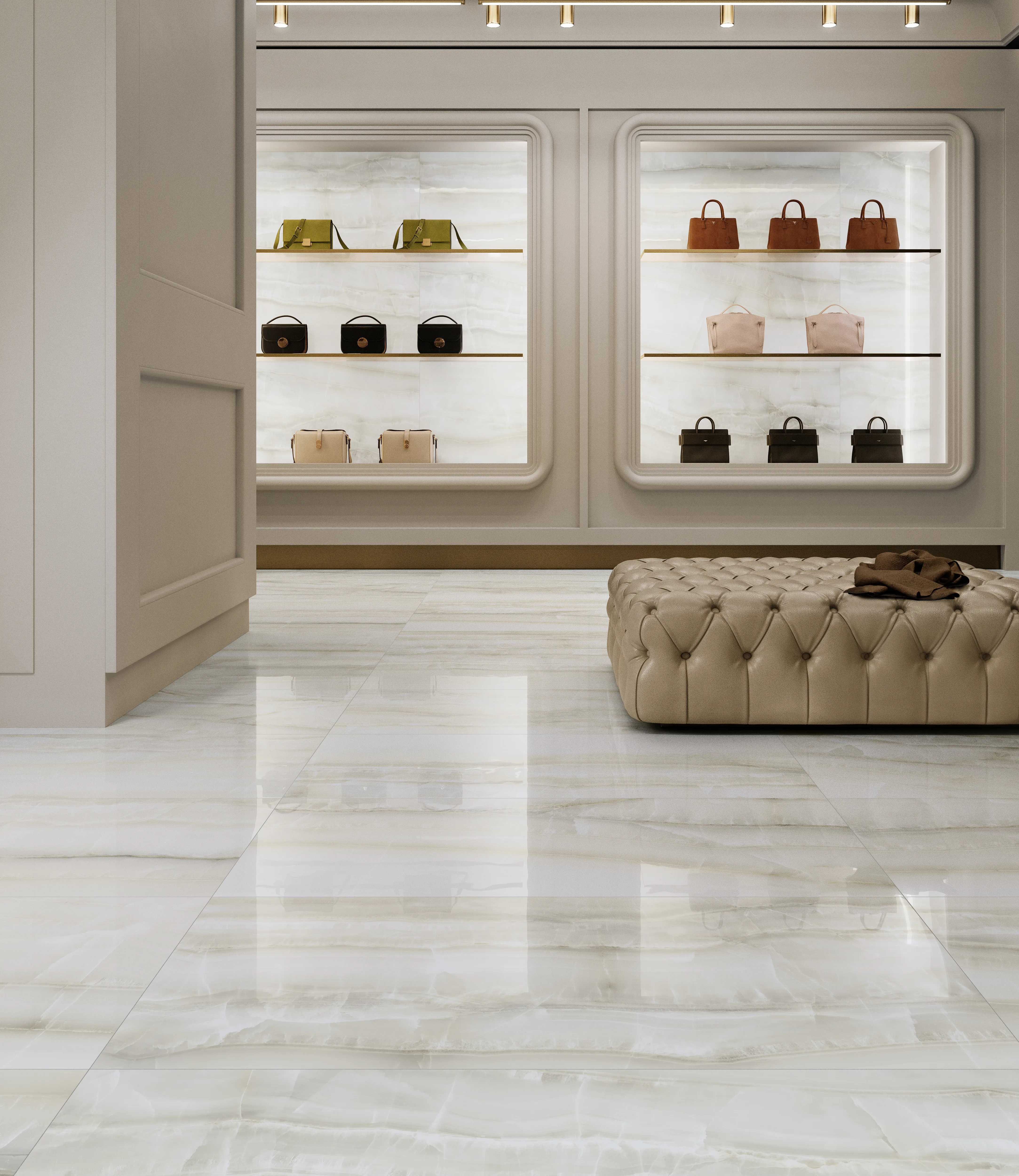 Tiles 床タイル「AKOYA – アコヤ(Ivory)」 店舗施工事例イメージ　輸入タイル